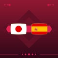 Japan, spain world football 2022 match versus on red background. vector illustration