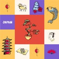 Japan Squared Vector Concept with Doodles