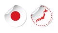 Japan sticker with flag and map. Label, round tag with country.