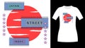 Japan street mode rectangle jeans patch print t-shirt Royalty Free Stock Photo