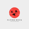 Japan sunset flying duck logo vector illustration design