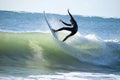 Japan Surf, a man surf many waves on many Surf boards during sunrise and sunset in a blue ocean. Surfing In Japan Royalty Free Stock Photo