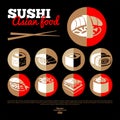 Japan sushi. Asian food. Flat icon set. Menu design