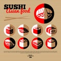 Japan sushi. Flat icon set. Menu design