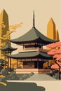 Japan temple or asian pagoda, japanese traditional landmark with cherry blossom tree Royalty Free Stock Photo