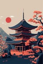 Japan temple or asian pagoda, japanese traditional landmark with cherry blossom tree Royalty Free Stock Photo