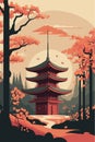 Japan temple or asian pagoda, japanese traditional landmark with cherry blossom tree Royalty Free Stock Photo