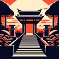Japan temple with japanese arch and stairs, vector illustration. AI Generated