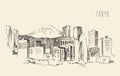 Japan, Tokyo, city architecture, vintage engraved illustration