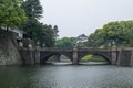 Japan Tokyo Imperial Palace castle bridge with reflection Asia emperor landmark, old ancient history architecture oriental city Royalty Free Stock Photo