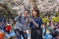 Japan, Tokyo 04/04/2017. People celebrate hanami in the park