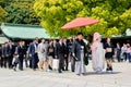 Japan. Tokyo. Traditional wedding ceremony at Meiji Jingu Shinto shrine Royalty Free Stock Photo