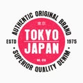 Japan, Tokyo typography graphic for t-shirt design. Tee shirt print, original apparel with grunge. Vector