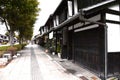 Japan tourism. A shopping street with Japanese-style buildings in Hikone Castle Town.