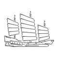 Japan traditional wooden vessel ship , junk vector illustration simplified travel icon. Japanese old sailboat. Chinese Royalty Free Stock Photo