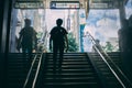 Japan man walking out of train station