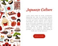 Japan Travel Banner Design with Traditional Symbols Vector Template