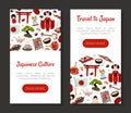 Japan Travel Banner Design with Traditional Symbols Vector Template