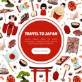 Japan Travel Banner Design with Traditional Symbols Vector Template