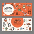 Japan Travel Flyers Placrad Banners Set. Vector