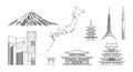 Japan travel infographic. Vector travel places and landmarks. Royalty Free Stock Photo