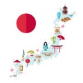 Japan travel map with symbols and landmarks. Vector Royalty Free Stock Photo