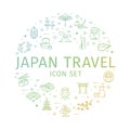 Japan Travel and Tourism Round Design Template Thin Line Icon Concept. Vector Royalty Free Stock Photo