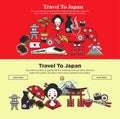 Japan travel web banners of Japanese sightseeings and famous culture landmarks Royalty Free Stock Photo