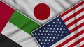 Japan United States of America United Arab Emirates Flags Together Fabric Texture Illustration Royalty Free Stock Photo