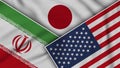 Japan United States of America Iran Flags Together Fabric Texture Illustration Royalty Free Stock Photo