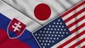 Japan United States of America Slovakia Flags Together Fabric Effect Illustration Royalty Free Stock Photo