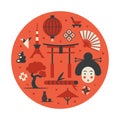 Japan, vector flat illustration, icon set Royalty Free Stock Photo