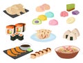 Japan vector food traditional meal cooking culture sushi roll and seafood lunch japanese asian cuisine illustration Royalty Free Stock Photo