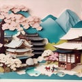 Japan village paper art. Generate Ai