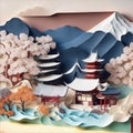 Japan village paper art. Generate Ai