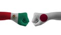 Japan VS Mexico hand flag Man hands patterned football world cup Royalty Free Stock Photo