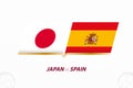 Japan vs Spain in Football Competition, Group A. Versus icon on Football background