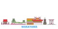 Japan, Wakayama line cityscape, flat vector. Travel city landmark, oultine illustration, line world icons