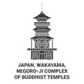 Japan, Wakayama, Negoroji Complex Of Buddhist Temples travel landmark vector illustration