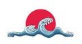 Japan wave, big red sun illustration Royalty Free Stock Photo