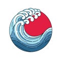 Japan wave in red sun logo. Royalty Free Stock Photo