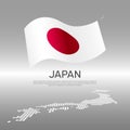 Japan wavy flag and mosaic map on light background. Creative background for the national japanese poster. Vector tricolor design. Royalty Free Stock Photo