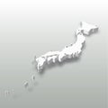 Japan - white 3D silhouette map of country area with dropped shadow on grey background. Simple flat vector illustration