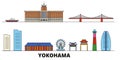 Japan, Yokohama flat landmarks vector illustration. Japan, Yokohama line city with famous travel sights, skyline, design