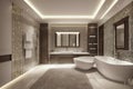 Japandi Designer Bathroom with Freestanding Bathtub .AI Generated