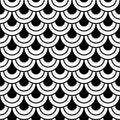 Japane secircle wave seamless pattern. Fish, mermaid, dragon, snake, scallop scales. Tail scale pattern. Minimal