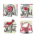 Japaneese food sushi doodle logo template collection with lette