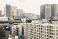 Japanese abstract urban background featuring details of chaotic city buildings and skyline in Tokyo Royalty Free Stock Photo