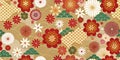 Japanese Aesthetics: Seamless Patterns with Floral and Geometric Shapes Royalty Free Stock Photo