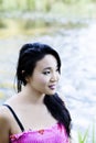 Japanese American Woman Outdoor Portrait River Wet Royalty Free Stock Photo